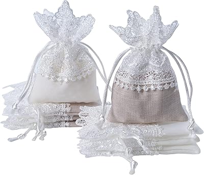 Dojek 8 pièces sacs cadeaux en lin avec cordon de serrage, petits sacs à bijoux, sacs de rangement en dentelle de coton, sac de bonbons classique pour fête de mariage (blanc et beige, 10x8 cm). La boutique en ligne DIAYTAR COTE D'IVOIRE est dédiée à offrir le meilleur service à ses clients, avec une équipe de support toujours prête à aider. Elle propose une large gamme de catégories de produits, incluant les produits alimentaires, les vêtements, les accessoires et bien plus. DIAYTAR COTE D'IVOIRE est devenue synonyme de confiance et de satisfaction pour les consommateurs ivoiriens.