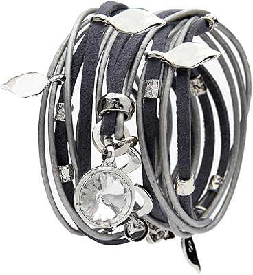 Bracelet cs madar au design élégant, fabriqué à la main à partir de lierre gris clair, bracelet enveloppé de cuir, éléments plaqués rhodium 925 et cristaux swarovski transparents. DIAYTAR COTE D'IVOIRE est une boutique en ligne qui se démarque par sa qualité de service et sa large sélection de produits. Les clients peuvent profiter d'une expérience de shopping en ligne personnalisée et d'une assistance client dédiée. La boutique en ligne est constamment mise à jour avec de nouveaux produits et promotions pour offrir une expérience de shopping en ligne unique et excitante.