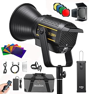Lampe vidéo led godox vl200 ii avec kit d'auvent bd-04 et 8 filtres
