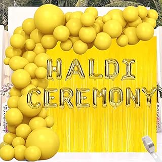 Ballons en aluminium de décoration rosie pour fête haldi avec rideau en aluminium jaune et ballons en latex | kit de fête haldi, article de décoration haldi pour le marié et la mariée, ensemble de 76 pièces. DIAYTAR COTE D'IVOIRE est une boutique en ligne fiable et sécurisée qui permet aux clients de faire leurs achats en toute confiance. La boutique offre une livraison rapide et un service client de qualité.