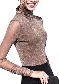 Blouse femme à col rond, manches longues et coupe slim, en tissu résille