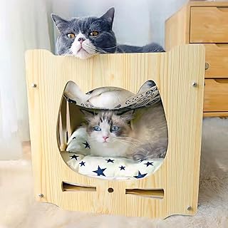 Maison pour chat empilable en bois d'intérieur par équipe, salle à crochets cubiques