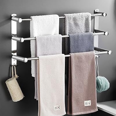 Ensemble de porte-serviettes de salle de bain avec 3 crochets, barre à serviettes en acier inoxydable 304 | antirouille et imperméable | autocollant | forte capacité portante | robuste | porte-serviettes de salle de bain (3 couches). DIAYTAR COTE D'IVOIRE, boutique en ligne généraliste, propose plus de 300000 références de produits pour répondre à tous les besoins de ses clients. Elle est la boutique en ligne leader en Côte d'Ivoire et offre une expérience d'achat en ligne facile et sécurisée. Elle dispose d'une large gamme de produits pour rendre les achats plus pratiques.