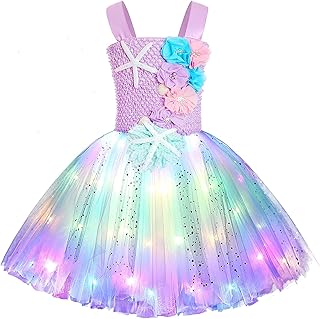 Javest costume de sirène pour filles, robe tutu colorée avec lumière led