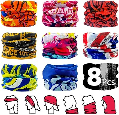 8pcs bandeau élastique sans couture absorbant l'humidité, masque de tête multifonctionnel pour le cyclisme,