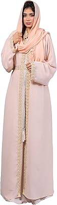Abaya double kandora pour femme avec cristaux, rose clair, taille unique
