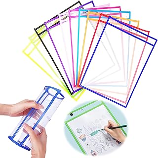 Pochettes effaçables à sec, pochettes réutilisables en plastique transparent delfino, couleurs assorties, pochette