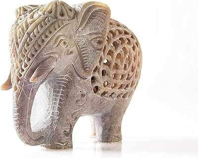 Statue en stéatite blanche starzebra avec éléphant dans le ventre 4" fabriquée à
