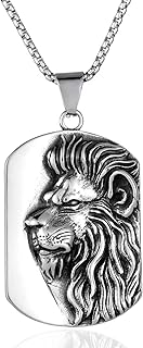 Collier pendentif tête de lion en acier inoxydable avec chaîne, pour homme