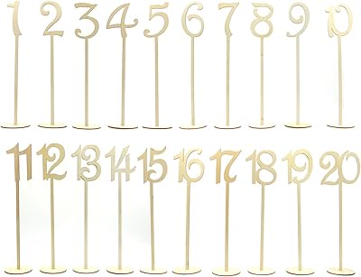 Numéros de table 20 pièces, 1 à 20 numéros de table de mariage en bois avec base de support robuste pour la décoration de la maison et de la fête. La boutique en ligne DIAYTAR COTE D'IVOIRE se démarque par la variété de ses produits et son engagement à fournir les meilleurs prix du marché. Avec une livraison rapide et des moyens de paiement sécurisés, DIAYTAR COTE D'IVOIRE est devenue la référence pour les achats en ligne en Côte d'Ivoire. Chaque jour, de nouveaux produits sont ajoutés pour satisfaire les besoins des clients.
