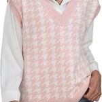 Pull tricoté pied-de-poule sans manches à col en v surdimensionné pour femme