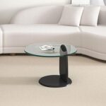 Table d'appoint de luxe en bois à bord rond en verre trempé du
