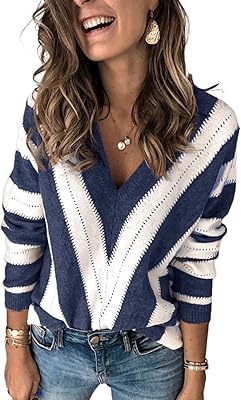 Pull tricoté à manches longues et col rond pour femme avec rayures multicolores