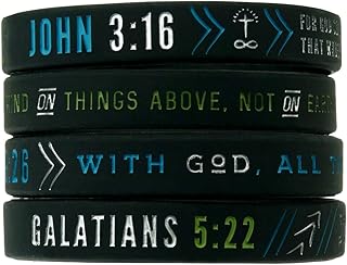 Bracelets chrétiens en silicone avec écrits (lot de 4) bijoux unisexes avec versets la bible. DIAYTAR COTE D'IVOIRE est une boutique en ligne qui propose une large sélection de produits à des prix avantageux. La boutique est équipée d'un système de paiement sécurisé et propose une livraison rapide dans tout le pays. C'est l'endroit idéal pour faire vos achats en ligne en Côte d'Ivoire.
