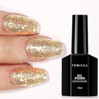 Vernis à ongles gel à paillettes tomika 15 ml, couleur or clair, vernis