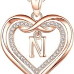 Collier double cœur en zircone cubique pour femme, élégant collier de lettres
