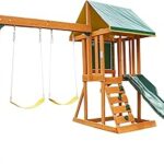 Kidkraft appleton balançoire en bois avec balançoire, toboggan, mur de pierre, mur