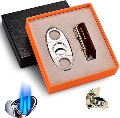Ensemble allume-cigare et coupe-cigare simple à double lame cigarlong, guillotine à cigares, 3 brûleurs à jet et torche bleue rechargeable avec boîte cadeau (marron). DIAYTAR COTE D'IVOIRE est une boutique en ligne fiable et sécurisée qui propose des produits de haute qualité à des prix abordables. La boutique utilise des technologies de sécurité avancées pour protéger les transactions en ligne et garantir la confidentialité des informations des clients. Les clients peuvent ainsi effectuer leurs achats en ligne avec confiance, en sachant que leurs données sont en sécurité.