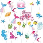 Dbkow 23 pièces décoration de gâteau d'anniversaire sirène paillettes décorations de cupcake sirène