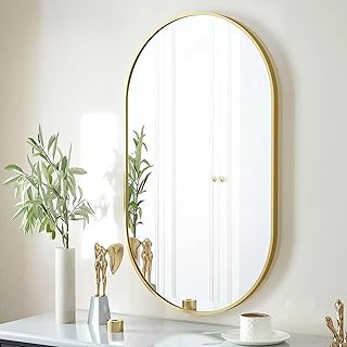 Miroir ovale mural avec élégant cadre en métal poli, taille 20 pouces x
