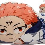 Oreiller en peluche douce avec personnage de jojutsu kaisen sukuna avec porte-clés, oreiller