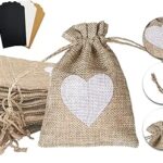 Lot de 12 sacs à cordon en toile de jute avec étiquettes