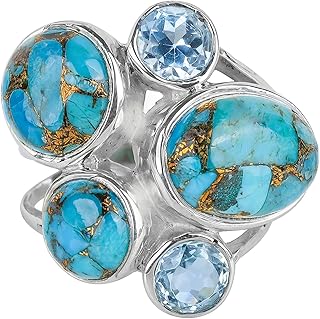 Bague en argent sterling 925, couleur bleu turquoise, sertie d'une pierre topaze, métal