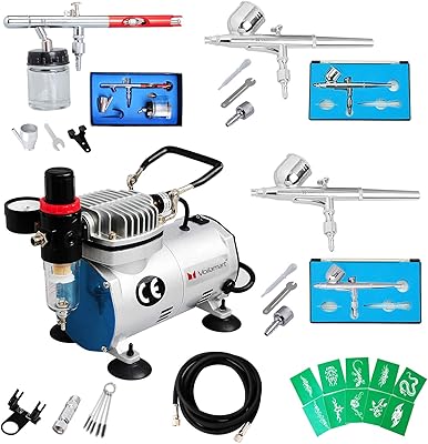 Kit aérographe complet volamart avec compresseur 1/6hp compresseur silencieux haute performance 0,35 mm