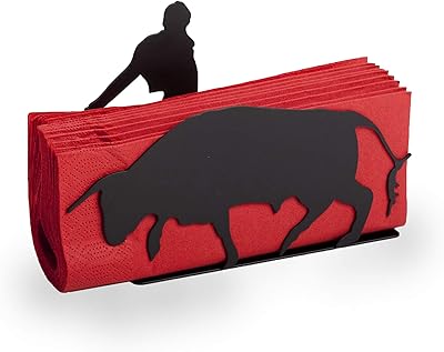 Ad150 - porte-serviettes rouge - vaisselle décorative taureau et matador en métal noir