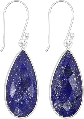 Boucles d'oreilles lapis lazuli en argent massif pendantes 12 x 25