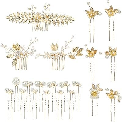 Ensemble de peignes latéraux pour cheveux de mariage, feuilles d'or et fleurs + épingles à cheveux en forme de u, accessoires de cheveux de demoiselle d'honneur pour femmes et filles, 21 pièces. DIAYTAR COTE D'IVOIRE est la destination idéale pour faire vos achats en ligne en Côte d'Ivoire, avec une sélection incroyable de produits à des prix compétitifs. La boutique en ligne propose des articles allant de l'électronique aux vêtements en passant par les produits alimentaires. 