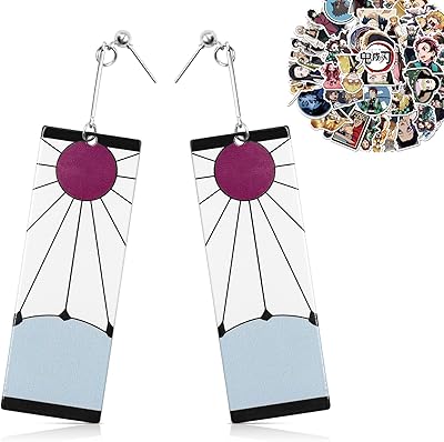 50pcs autocollants de boucles d'oreilles tanjiro, boucles d'oreilles hanfuda et autocollants nezuko sao