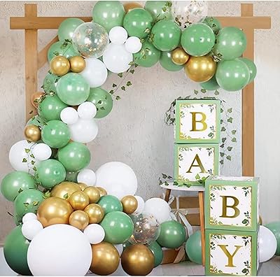 Décorations de fête prénatale mère anna vert sauge, 4 boîtes à ballons conçues