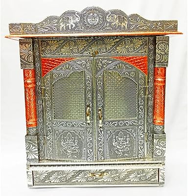 Temple en bois pour la maison / mandir décoré de feuille d'aluminium