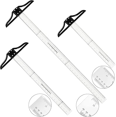 3 pièces multi-tailles traditionnelles acryliques graduées pouces carrées en forme de t règle