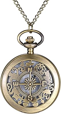 Montre de poche unisexe lancardo en bronze antique, motif astrolabe creux avec chaîne