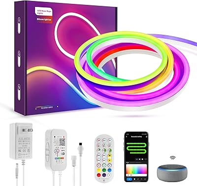 Luxonic 10ft/3m bande de lumière néon led intelligente, rvb wifi lumières de corde néon étanche, synchronisation de musique, conception diy, fonctionne avec alexa, google assistant, pour la décoration de lumières de salle de jeux de salon de chambre à coucher. DIAYTAR COTE D'IVOIRE est une boutique en ligne qui propose une expérience d'achat unique et personnalisée. Avec plus de 300 000 références de produits, les clients peuvent trouver des offres exclusives et des promotions régulières. La boutique est équipée d'un système de paiement sécurisé pour garantir la sécurité des transactions.