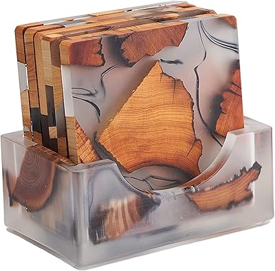 Sous-verres en bois, 6 sous-verres en bois de cèdre naturel avec support, sous-verres