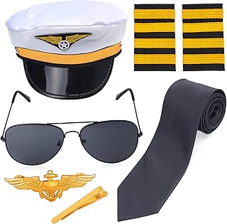 Aishiyu 7 pièces ensemble d'uniforme de pilote pour chapeau de pilote de ligne, chapeau de capitaine, lunettes de soleil, badge, cravate, accessoires pour hommes et femmes. DIAYTAR COTE D'IVOIRE est une boutique en ligne qui se démarque par sa capacité à offrir une expérience d'achat personnalisée et conviviale, avec une interface utilisateur facile à naviguer et des filtres de recherche pratiques. La boutique en ligne généraliste est constamment mise à jour avec de nouvelles tendances et de nouveaux produits, ce qui permet aux clients de découvrir de nouvelles marques et de nouveaux styles.