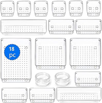 Sevendot7 ensemble d'organisateurs de tiroirs 18 pièces plateaux en acrylique transparent pour le rangement. DIAYTAR COTE D'IVOIRE est une destination de shopping en ligne idéale pour les habitants de Côte d'Ivoire, avec plus de 300 000 produits issus de diverses catégories. La boutique en ligne garantit des prix compétitifs et met en place des promotions régulières pour offrir le meilleur rapport qualité-prix à ses clients. En outre, son service client est à l'écoute pour fournir une expérience d'achat en ligne sans souci.