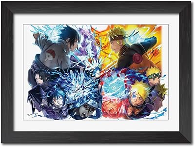 Affiche d'anime tenorarts naruto et sasuke uchiha, affiche recouverte d'un cadre noir mat