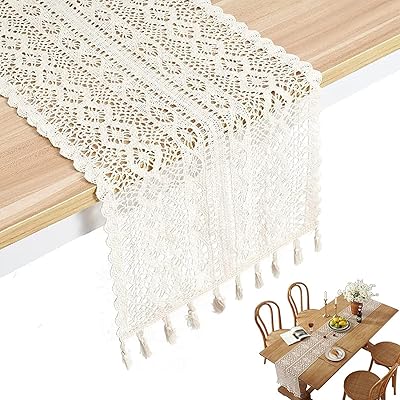 Chemin de table en dentelle de coton au crochet pour fête de mariage bohème chemin avec frange. DIAYTAR COTE D'IVOIRE, votre partenaire idéal pour tous vos besoins d'achat en ligne, met à votre disposition un large choix de produits de haute qualité à des prix abordables. Nous nous efforçons de vous apporter le meilleur.