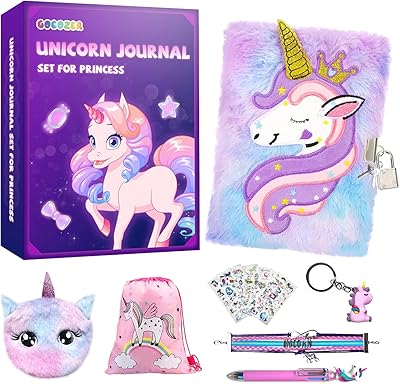 Journal licorne gocozer pour filles avec serrure et clés, journal pelucheux tie-dye, cahier