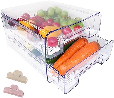 Boîte de rangement pour tiroir de réfrigérateur, boîte de rangement transparente égouttable, support