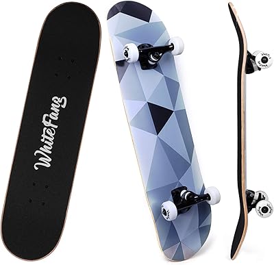Skateboard white fang pour débutants, skateboard complet 31" x 7,88", 7 couches