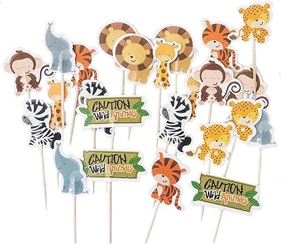 24 décorations de cupcakes double face à motif d'animaux du zoo pour décorations