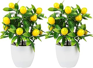 2 pièces 10" plantes de citronnier artificiel en pot vert mini faux citron