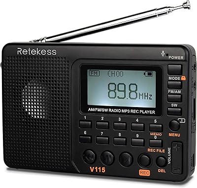 Radio numérique retex v115 am fm radio portable à ondes courtes tuner rechargeable