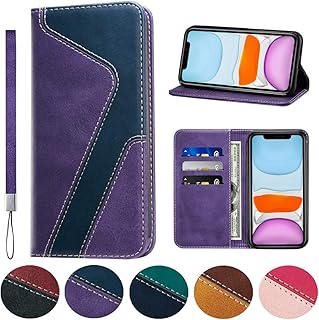 Coque pour iphone 11 étui portefeuille en cuir de couleur contrastée avec porte-cartes