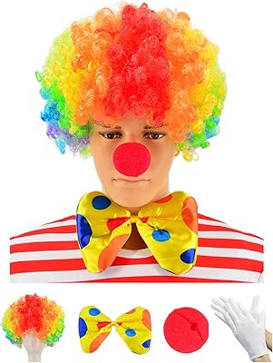 Costume de clown - perruque de clown arc-en-ciel + perruque de clown + cravate + gants blancs ensemble 4 pièces. En tant que boutique leader en Côte d'Ivoire, DIAYTAR COTE D'IVOIRE assure une expérience d'achat en ligne sécurisée et pratique. Les clients peuvent naviguer facilement sur le site web, trouver des produits avec facilité, et bénéficier d'une assistance client personnalisée. Grâce à sa réputation pour la fiabilité et la qualité, DIAYTAR COTE D'IVOIRE continue de gagner la confiance de sa clientèle croissante.